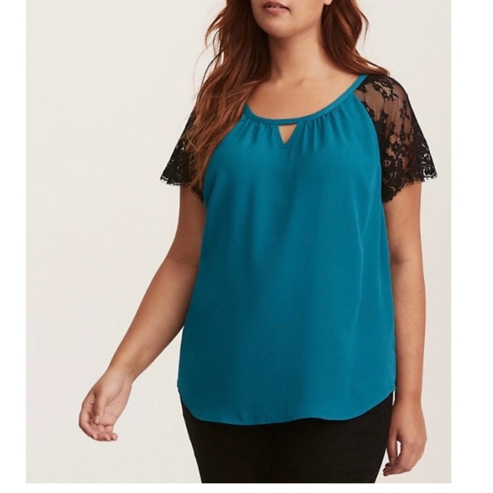 Torrid Teal Lace Sleeve Women's Top plus size 3x
